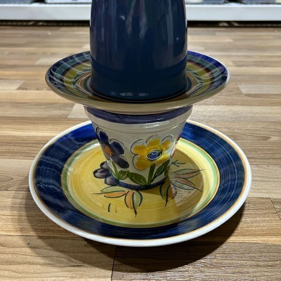 Beautiful Plate Mug Jar Dinnerware Three Tiered Serving Tower Decor Blue Yellow - Picture 5 of 9